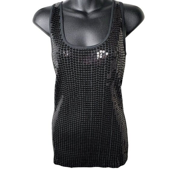 Y2K Express Black Sequin Front Ribbed Tank Top Women’s L SPARKLY SUMMER GRUNGE - Picture 1 of 8